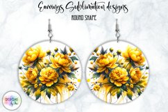 Peony Earrings Sublimation | Round Earrings PNG | Flowers Product Image 1
