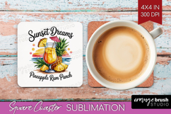 Rum Punch Cocktail Square Coaster Summer Drink Coaster PNG Product Image 1