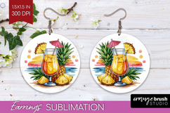Rum Punch Cocktail Round Earrings Summer Drink PNG Product Image 1