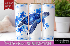 Sea Turtle Floral Tumbler Wrap Blue Flowers Tumbler PNG Product Image 1