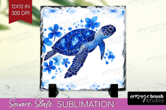 Sea Turtle Floral Slate PNG Blue Flowers Square Slate Product Image 1