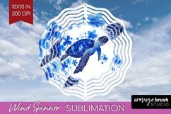 Sea Turtle Floral Wind Spinner Sublimation PNG Blue Flowers Product Image 1