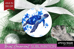 Sea Turtle Floral Ornament PNG Blue Flowers PNG Sublimation Product Image 1