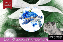 Sea Turtle Floral Ornament PNG Blue Flowers PNG Sublimation Product Image 1