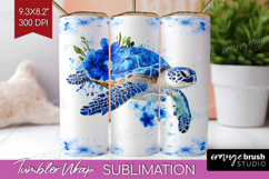 Sea Turtle Floral Tumbler Wrap Blue Flowers Tumbler PNG Product Image 1