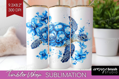 Sea Turtle Floral Tumbler Wrap Blue Flowers Tumbler PNG Product Image 1