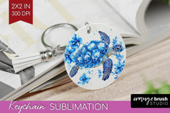 Sea Turtle Floral Keychain PNG Blue Flowers Keychain Product Image 1