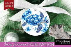 Sea Turtle Floral Ornament PNG Blue Flowers PNG Sublimation Product Image 1