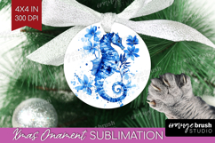 Seahorse Floral Ornament PNG Blue Flowers PNG Sublimation Product Image 1