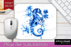 Seahorse Floral Mouse Pad Sublimation Blue Flowers Mousepad Product Image 1