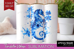 Seahorse Floral Tumbler Wrap Blue Flowers Tumbler PNG Product Image 1