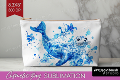 Seal Floral Cosmetic Bag Blue Flowers Makeup Bag PNG Product Image 1