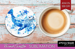 Seal Floral Round Coaster Blue Flowers Coaster PNG Product Image 1