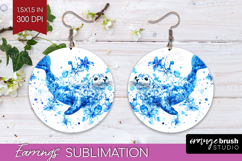 Seal Floral Round Earrings Blue Flowers PNG Sublimation Product Image 1