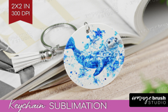 Seal Floral Keychain PNG Blue Flowers Keychain Sublimation Product Image 1