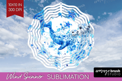 Seal Floral Wind Spinner Sublimation PNG Blue Flowers Round Product Image 1