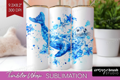 Seal Floral Tumbler Wrap Blue Flowers Tumbler PNG Product Image 1