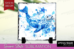 Seal Floral Slate PNG Blue Flowers Square Slate Sublimation Product Image 1