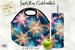 Shimmering Golden Snowflakes Lunch Bag | Snowflakes Tumbler Product Image 1