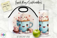 Christmas Lunch Bag Print | Kawaii Hot Chocolate and Cookies Product Image 1