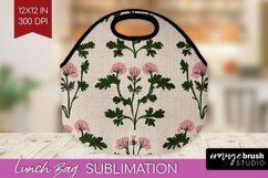 Vintage Flowers Lunch Bag - Floral Lunch Bug PNG Sublimation Product Image 1