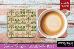 Vintage Flowers Square Coaster - Floral Coaster PNG Product Image 1