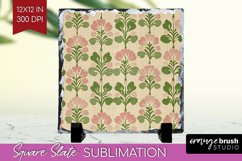 Vintage Flowers Slate PNG - Floral Square Slate Sublimation Product Image 1