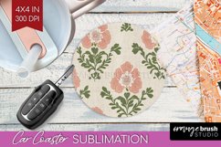 Vintage Flowers Car Coaster - Floral Coaster PNG Sublimation Product Image 1