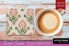 Vintage Flowers Square Coaster - Floral Coaster PNG Product Image 1
