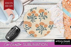 Vintage Flowers Car Coaster - Floral Coaster PNG Sublimation Product Image 1