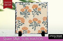 Vintage Flowers Slate PNG - Floral Square Slate Sublimation Product Image 1