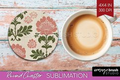 Vintage Flowers Round Coaster - Floral Coaster PNG Product Image 1