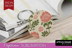 Vintage Flowers Keychain PNG - Floral Keychain Sublimation Product Image 1