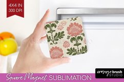 Vintage Flowers Magnet Sublimation - Floral Square Magnet Product Image 1
