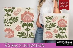 Vintage Flowers Tote Bag - Floral Tote Bag PNG Sublimation Product Image 1