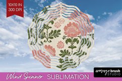 Vintage Flowers Wind Spinner Sublimation PNG - Floral Round Product Image 1