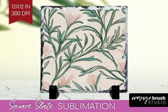 Vintage Flowers Slate PNG - Floral Square Slate Sublimation Product Image 1