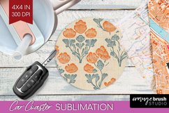 Vintage Flowers Car Coaster - Floral Coaster PNG Sublimation Product Image 1