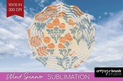 Vintage Flowers Wind Spinner Sublimation PNG - Floral Round Product Image 1