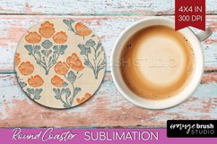 Vintage Flowers Round Coaster - Floral Coaster PNG Product Image 1