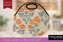 Vintage Flowers Lunch Bag - Floral Lunch Bug PNG Sublimation Product Image 1