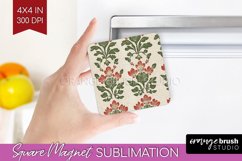 Vintage Flowers Magnet Sublimation - Floral Square Magnet Product Image 1