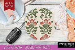 Vintage Flowers Car Coaster - Floral Coaster PNG Sublimation Product Image 1