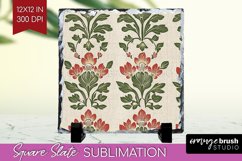 Vintage Flowers Slate PNG - Floral Square Slate Sublimation Product Image 1
