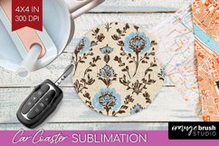 Vintage Flowers Car Coaster - Floral Coaster PNG Sublimation Product Image 1
