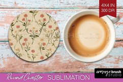 Vintage Flowers Round Coaster - Floral Coaster PNG Product Image 1