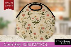 Vintage Flowers Lunch Bag - Floral Lunch Bug PNG Sublimation Product Image 1