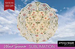 Vintage Flowers Wind Spinner Sublimation PNG - Floral Round Product Image 1