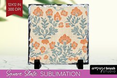 Vintage Flowers Slate PNG - Floral Square Slate Sublimation Product Image 1
