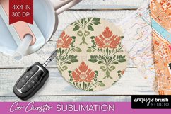 Vintage Flowers Car Coaster - Floral Coaster PNG Sublimation Product Image 1